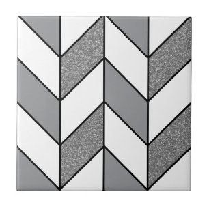 Modern Gray Glitter Herringbone Chevron Pattern v2 Ceramic Tile