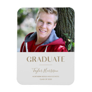 Modern Gray & Gold 1-Photo 2024 Grad Announcement Magnet
