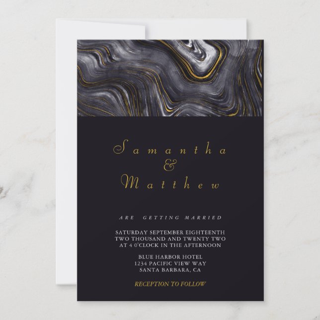 Modern Gray Gold Agate Elegant Wedding Invitation (Front)