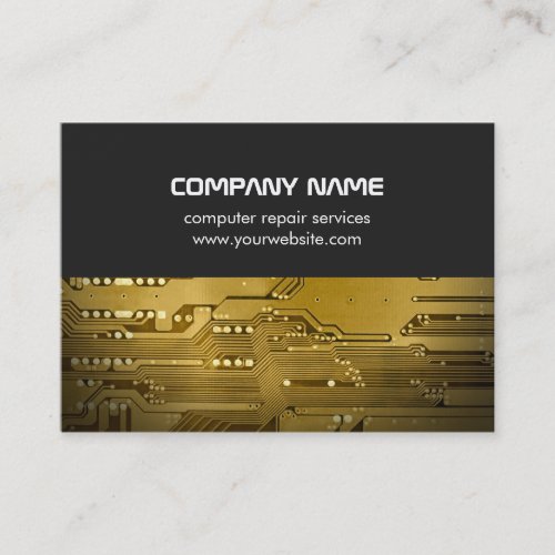 Modern Gray Gold Circuit Board Computer Repair Business Card