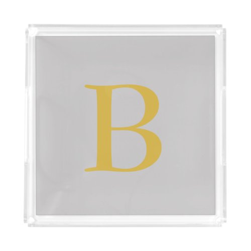 Modern Gray Gold Color Monogram Add Name Initial Acrylic Tray