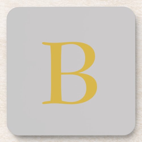 Modern Gray Gold Color Monogram Add Name Initial Beverage Coaster