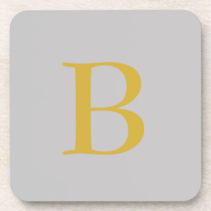Modern Gray Gold Color Monogram Add Name Initial Beverage Coaster