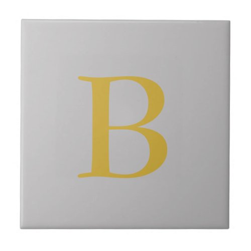 Modern Gray Gold Color Monogram Add Name Initial Ceramic Tile