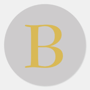 Modern Gray Gold Color Monogram Add Name Initial Classic Round Sticker