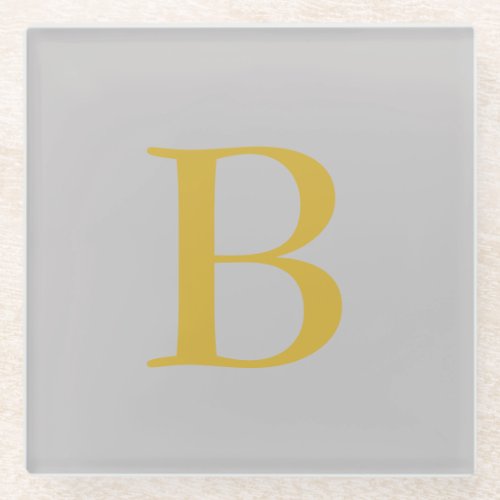 Modern Gray Gold Color Monogram Add Name Initial Glass Coaster