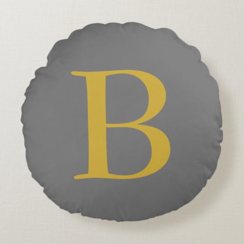 Modern Gray Gold Color Monogram Add Name Initial Round Pillow