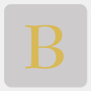 Modern Gray Gold Color Monogram Add Name Initial Square Sticker