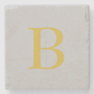 Modern Gray Gold Color Monogram Add Name Initial Stone Coaster