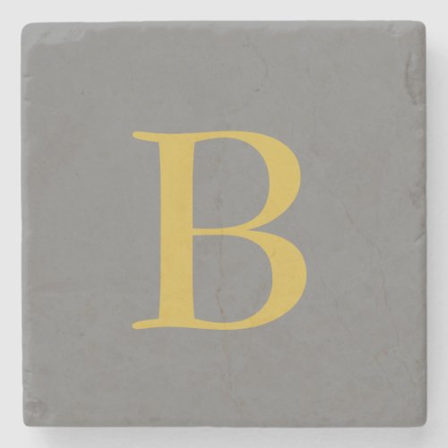 Modern Gray Gold Color Monogram Add Name Initial Stone Coaster