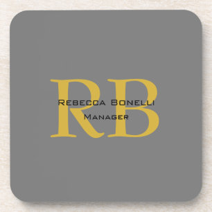 Modern Gray Gold Color Monogram Add Name Initials Beverage Coaster