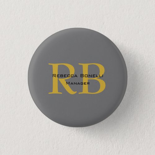 Modern Gray Gold Color Monogram Add Name Initials Button