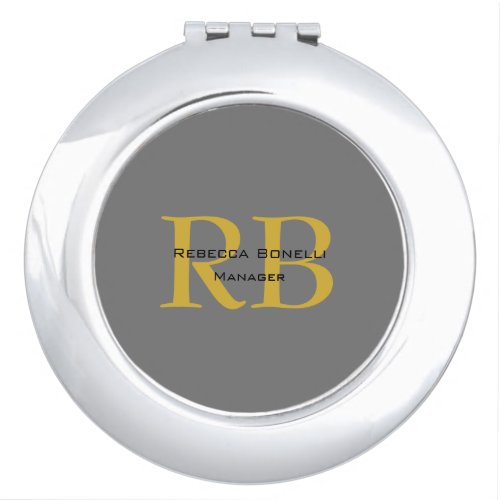 Modern Gray Gold Color Monogram Add Name Initials Compact Mirror