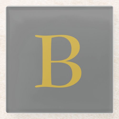 Modern Gray Gold Color Monogram Add Name Initials Glass Coaster