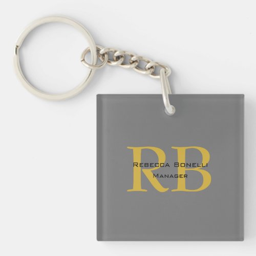 Modern Gray Gold Color Monogram Add Name Initials Keychain