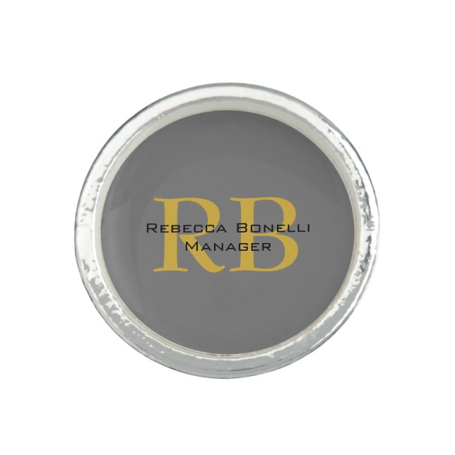 Modern Gray Gold Color Monogram Add Name Initials Ring (Front)