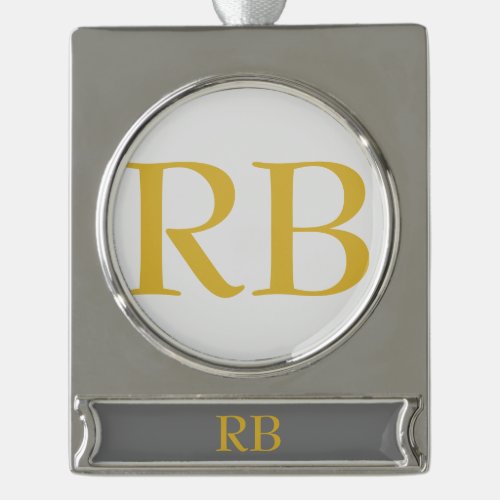 Modern Gray Gold Color Monogram Add Name Initials Silver Plated Banner Ornament