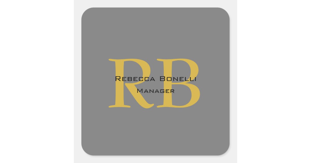 Colour Initials Modern Gray Gold Color Monogram Add Name Initials Square Sticker | Zazzle