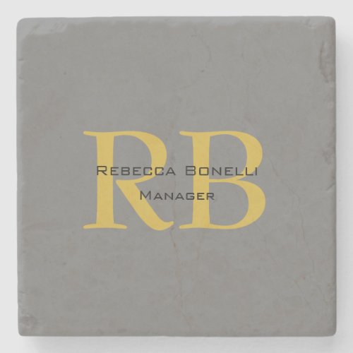 Modern Gray Gold Color Monogram Add Name Initials Stone Coaster