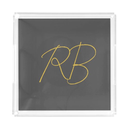 Modern Gray Gold Color Monogram Initials Acrylic Tray