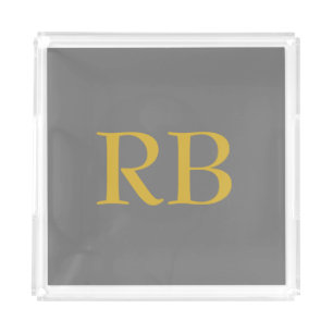Modern Gray Gold Color Monogram Initials Acrylic Tray
