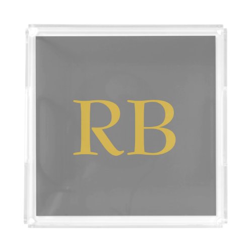 Modern Gray Gold Color Monogram Initials Acrylic Tray