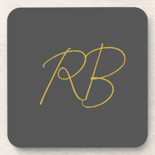 Modern Gray Gold Color Monogram Initials Beverage Coaster
