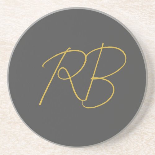 Modern Gray Gold Color Monogram Initials Coaster