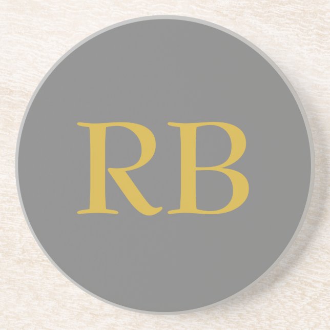Modern Gray Gold Color Monogram Initials Coaster (Front)