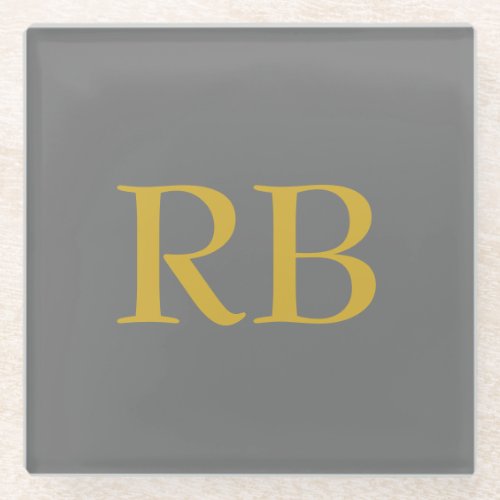 Modern Gray Gold Color Monogram Initials Glass Coaster