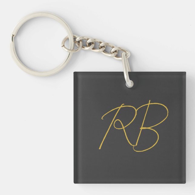 Modern Gray Gold Color Monogram Initials Keychain (Front)