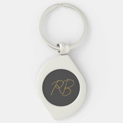 Modern Gray Gold Color Monogram Initials Keychain