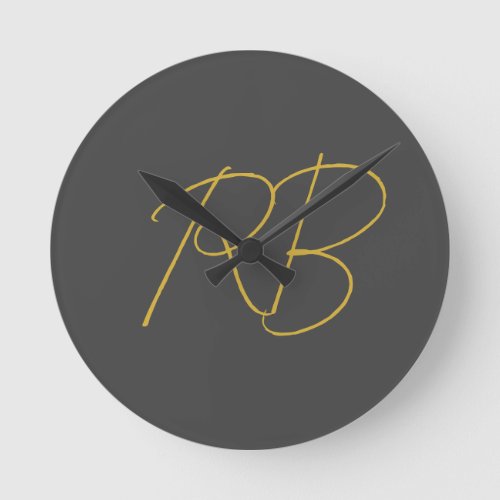 Modern Gray Gold Color Monogram Initials Round Clock