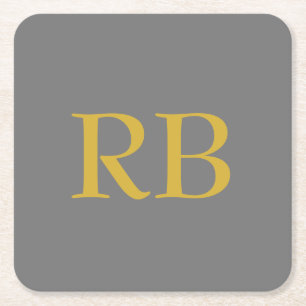 Modern Gray Gold Color Monogram Initials Square Paper Coaster