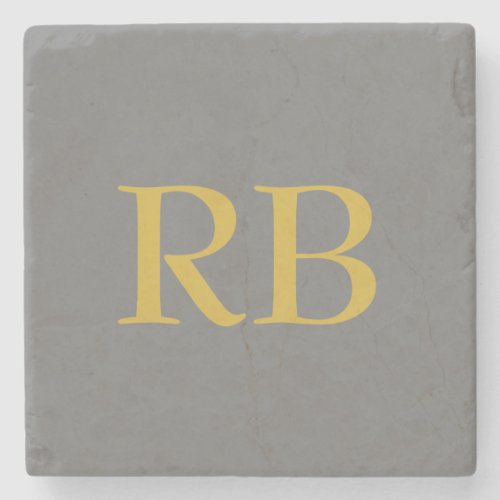 Modern Gray Gold Color Monogram Initials Stone Coaster