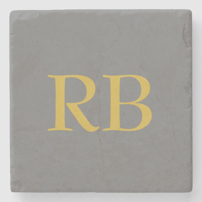 Modern Gray Gold Color Monogram Initials Stone Coaster (Front)
