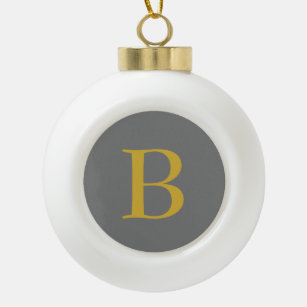 Modern Gray Gold Color Monogram Name Initial Ceramic Ball Christmas Ornament