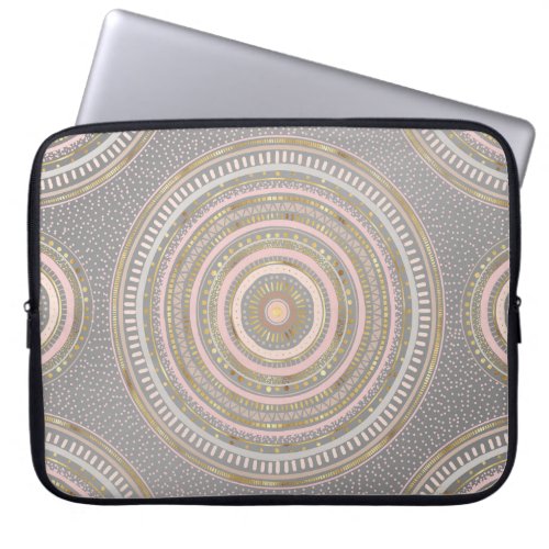 Modern Gray Gold Geometric Mandala Laptop Sleeve