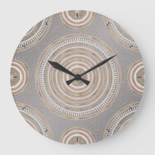 Modern Gray Gold Geometric Mandala Large Clock