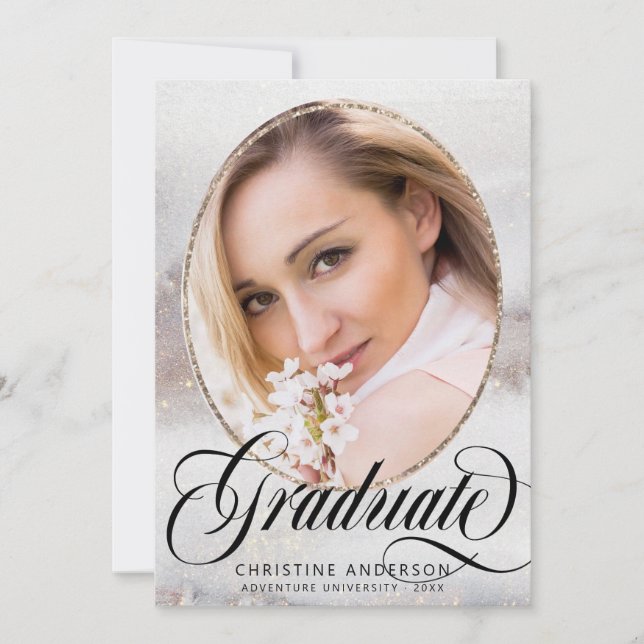 Modern Gray Gold Glitter Photo Graduation Party Invitation (Front)