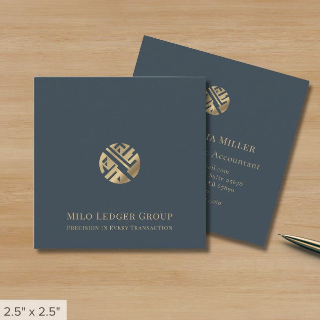 Modern Gray Gold Logo Square Business Card (Creator Uploaded)