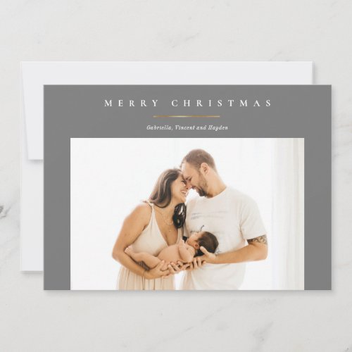 Modern Gray Gold Merry Christmas Photo Card