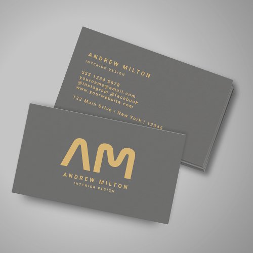 Modern Gray Gold Monogram Minimalist Professional  Business Card