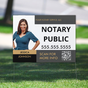 Modern Gray & Gold Notary Marketing Outdoor Yard Sign