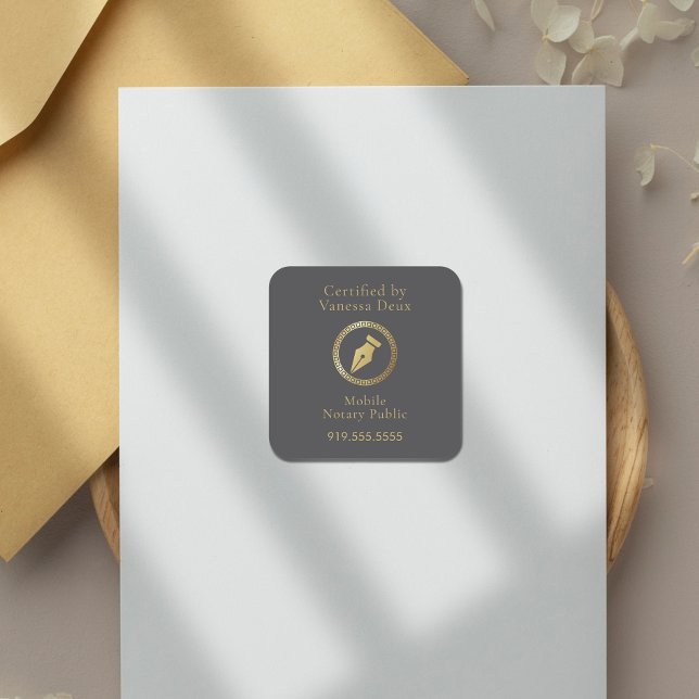 Modern Gray & Gold Notary Pen Certified by Square Sticker (Creator Uploaded)