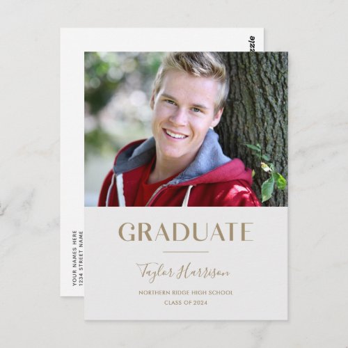 Modern Gray  Gold One_Photo 2024 Graduation Postcard