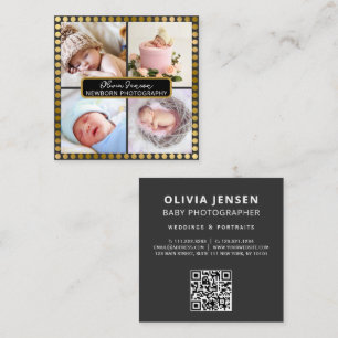 Modern Gray Gold Photo Collage Photographer QR  Square Business Card