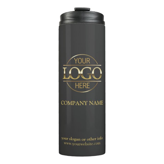 Modern Gray Gold Promotional Company Business Logo Thermal Tumbler (Front)