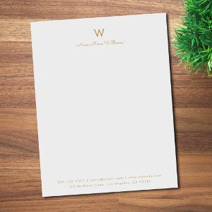 Modern Gray Gold Script Monogram Letterhead