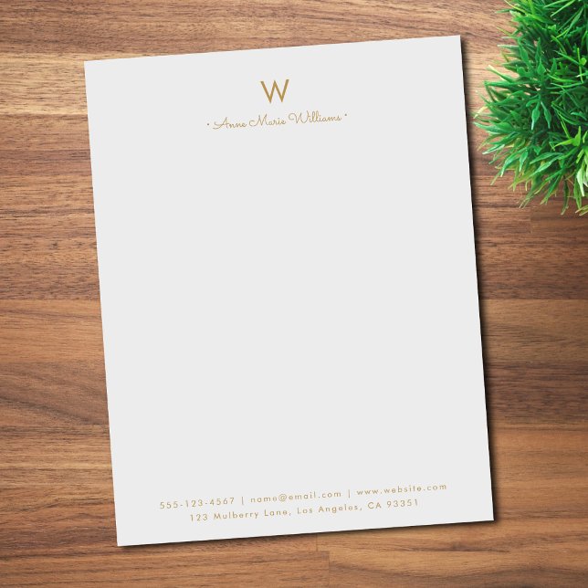 Modern Gray Gold Script Monogram Letterhead (Creator Uploaded)